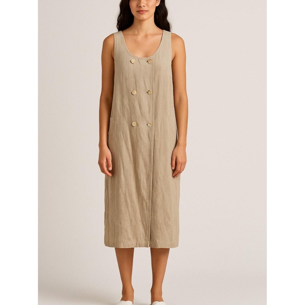 Flax By Angelheart Women Linen Midi Overall Jumper Dress Sleeveless S Lagenlook - Picture 9 of 9